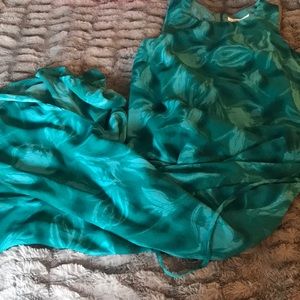 Vintage silk dress 6 8 high slit teal green ties